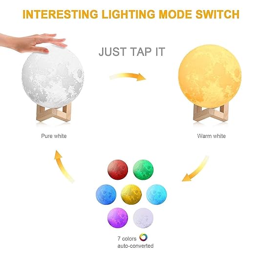 3D Touch Moon Lamp with 7 Colors & Wooden Stand