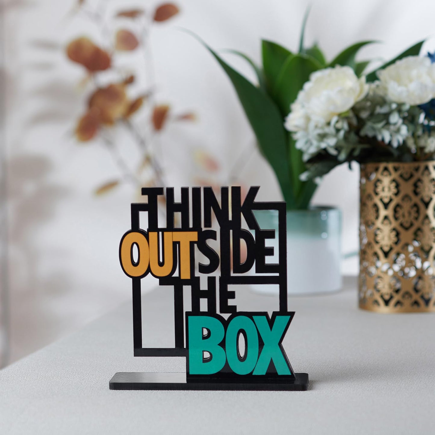 Wooden Think Outside The Box Quote Showpiece